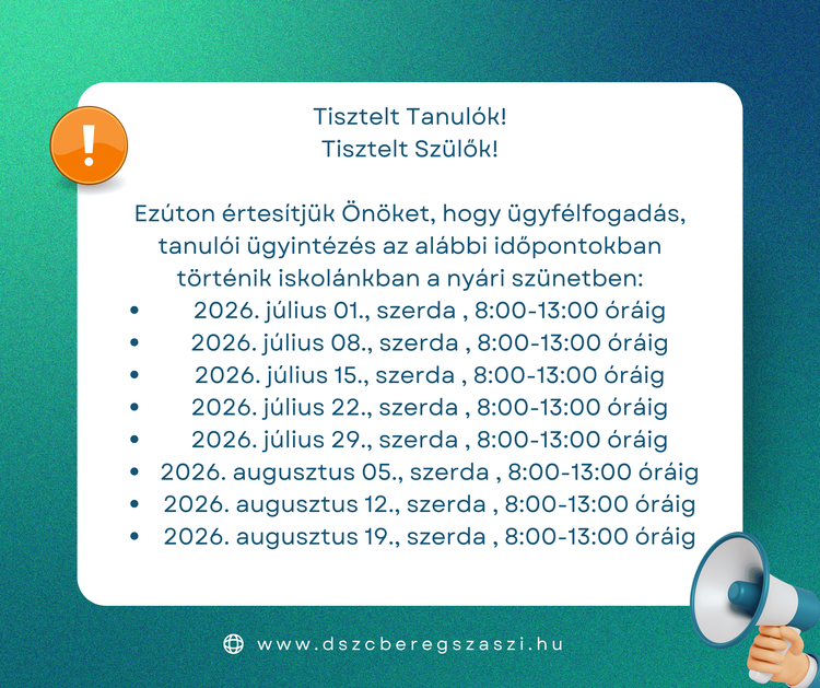 Nyári titkársági ügyelet